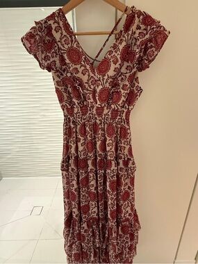Women’s Red Floral V-Neck Maxi Dress